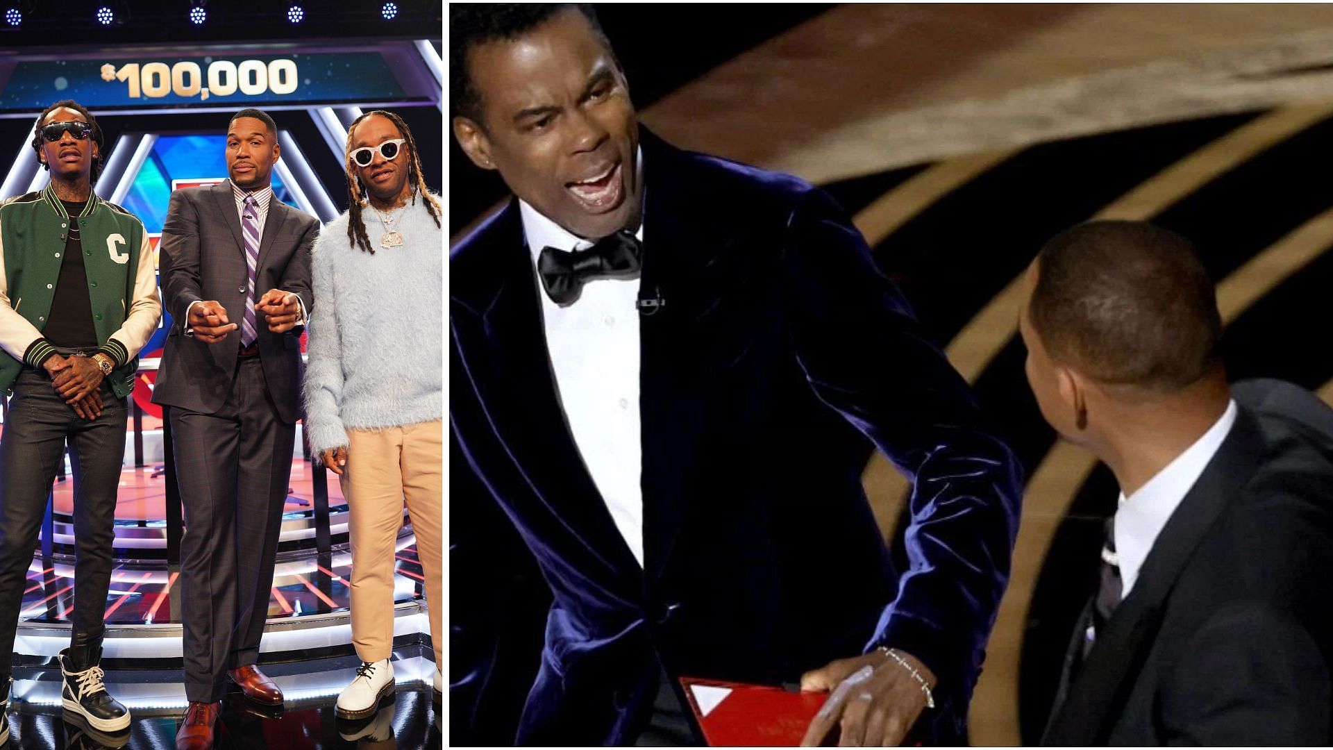 The $100,000 Pyramid episode referenced Will Smith X Chris Rock incident (Image via @PyramidABC/Twitter,Neilson Barnard/Getty Images)