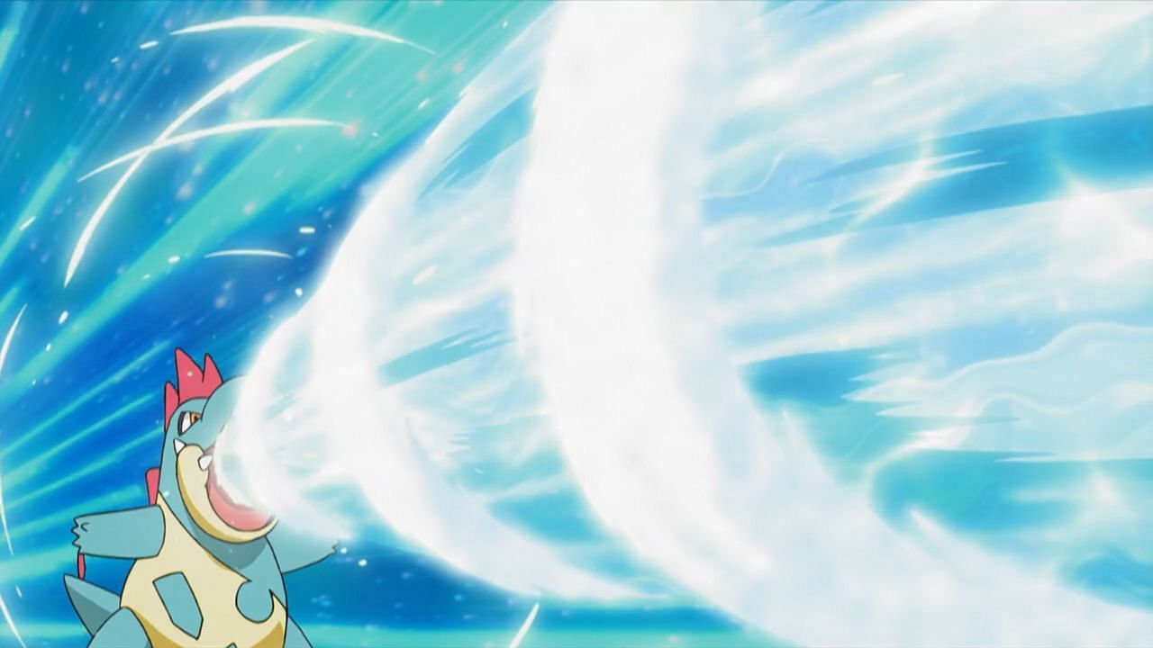 Croconaw using Hydro Pump in the anime (Image via The Pokemon Company)