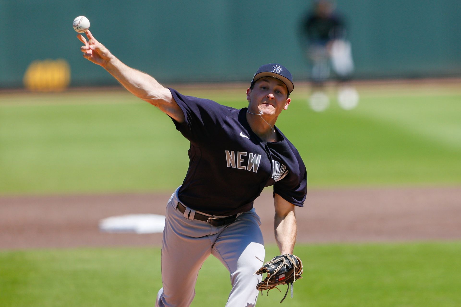 Hayden Wesneski pitches at Yankees mini camp.