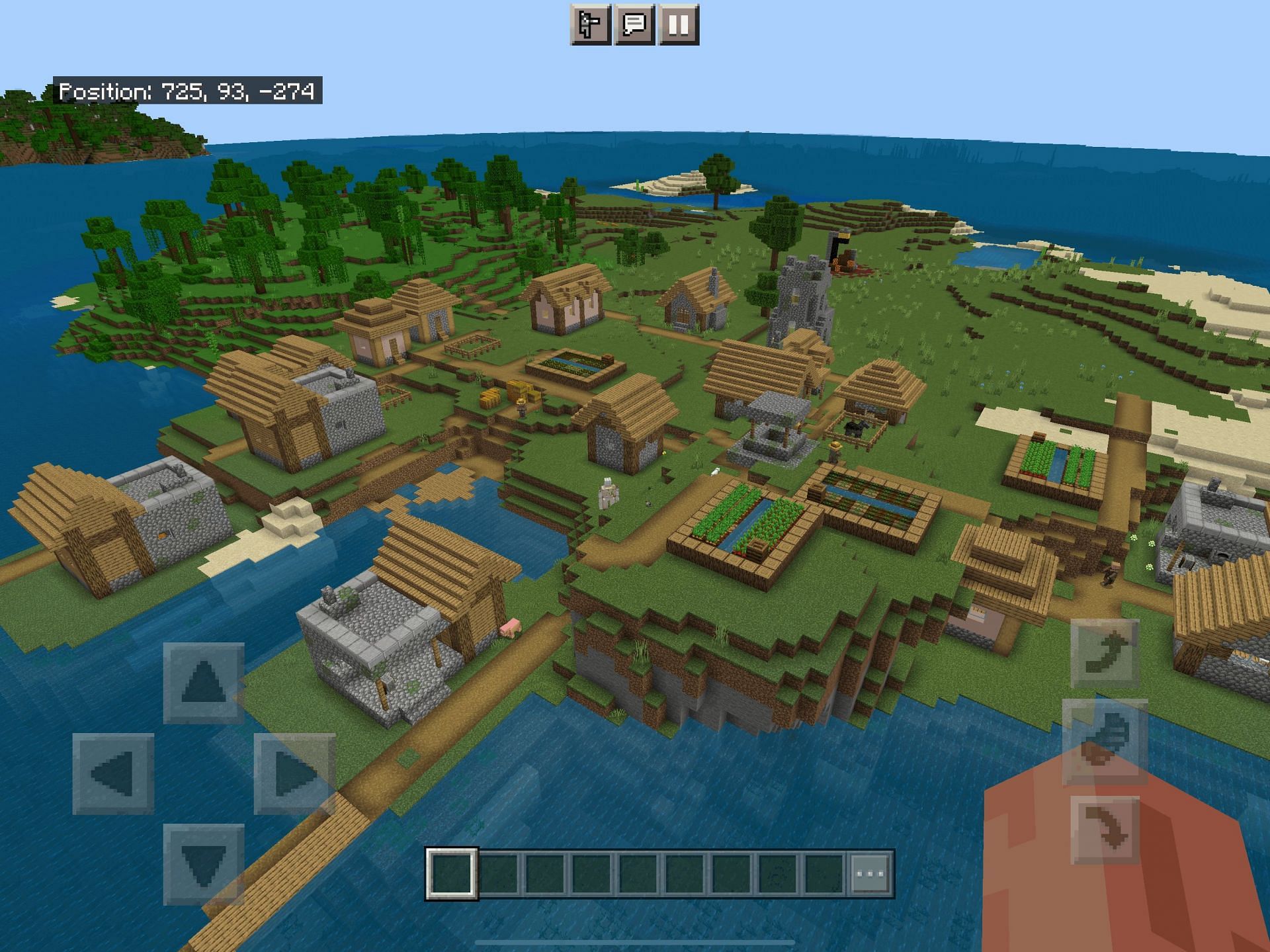 The quad blacksmith village that players spawn in (Image via Mojang, Minecraft)