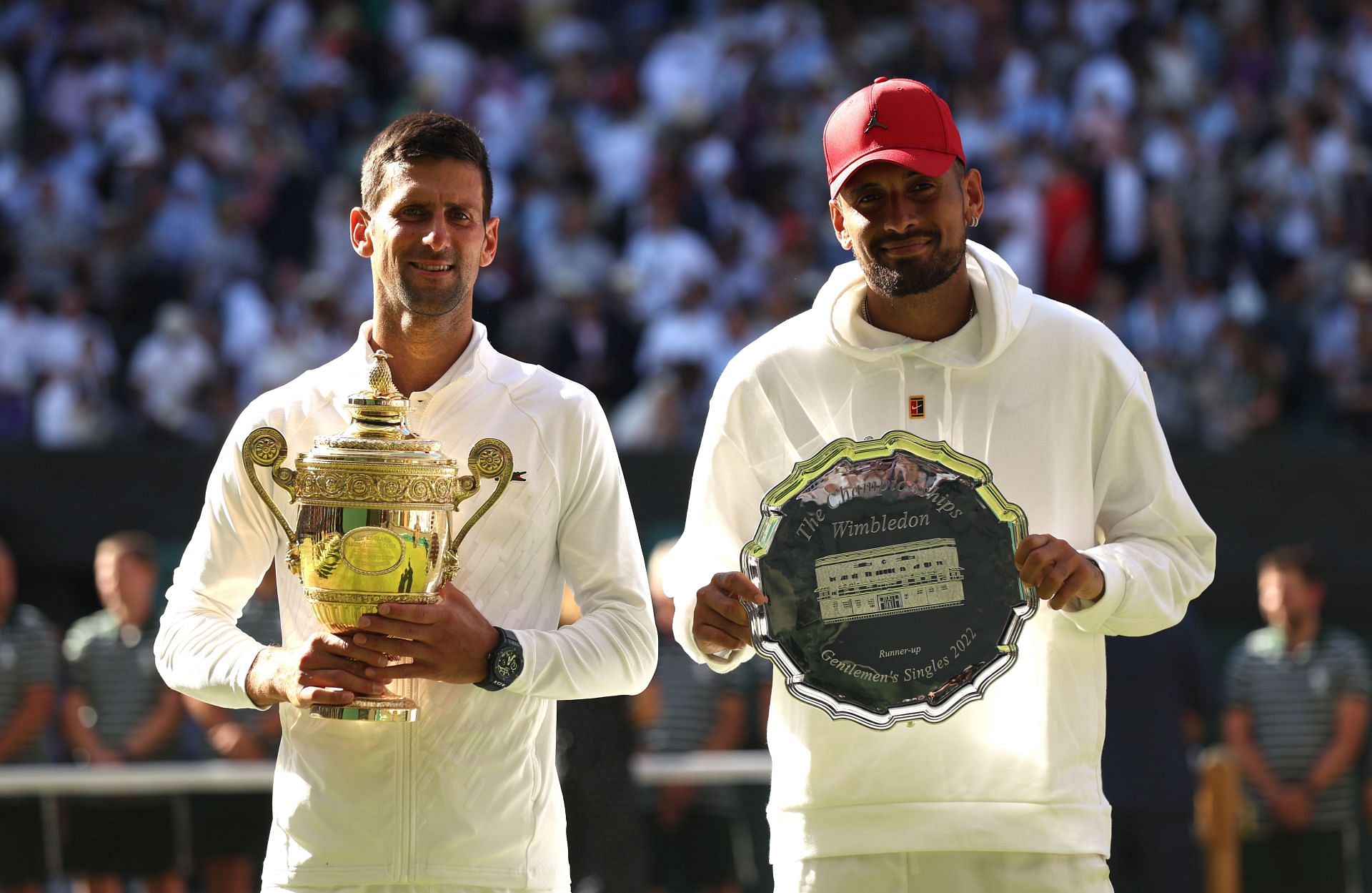 Nick Kyrgios (right) Day Fourteen: The Championships - Wimbledon 2022