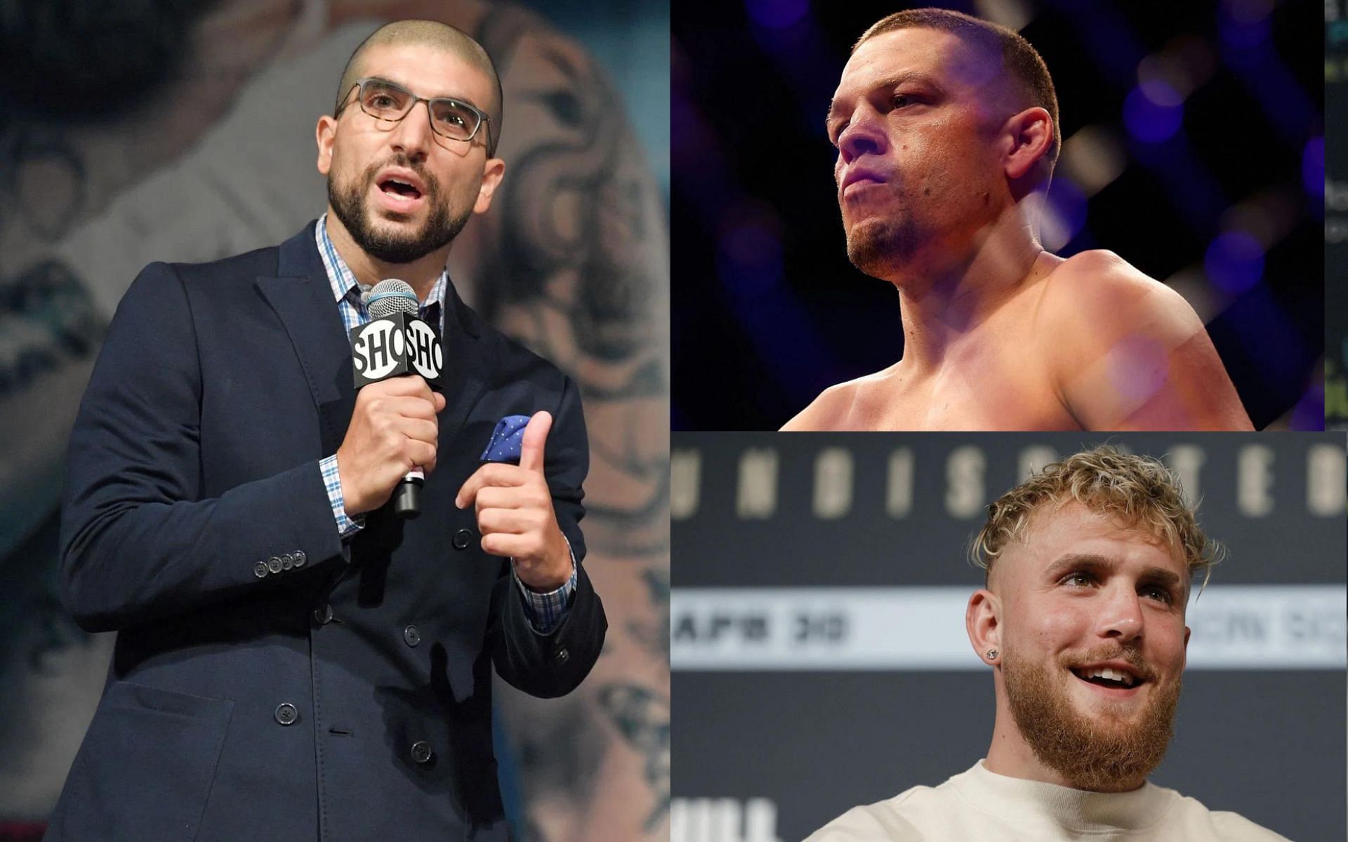 Ariel Helwani (left), Nate Diaz (top right), Jake Paul (bottom right) [Images courtesy of Getty]