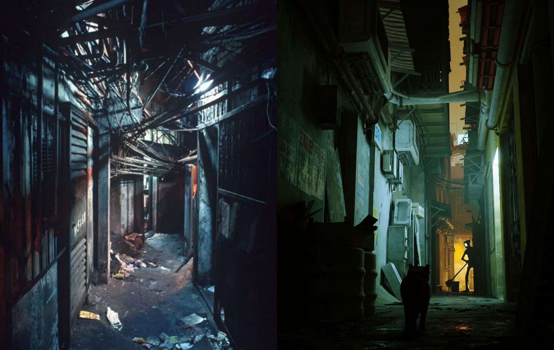 A look at the alleys (Image on left via Greg Girard, Image on right via Stray)