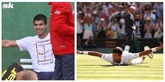 Carlos Alcaraz mimics Novak Djokovic's Wimbledon winning celebration
