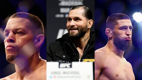 Diaz (L) claims to have 'made' Masvidal (C) while revealing that Chimaev (R) is the only fight offered to him.