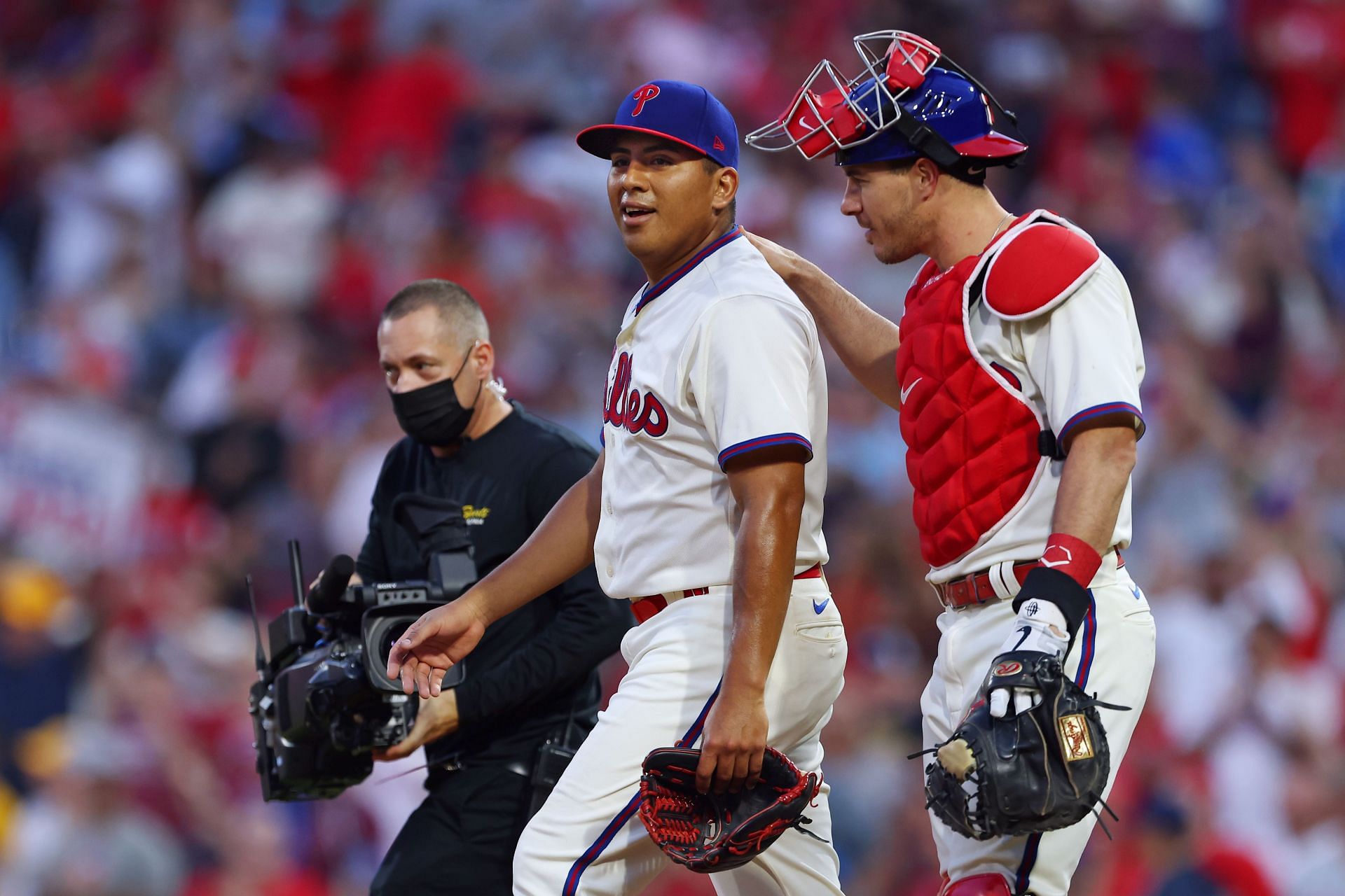 Ranger Suarez and J.T. Realmuto of the Phillies