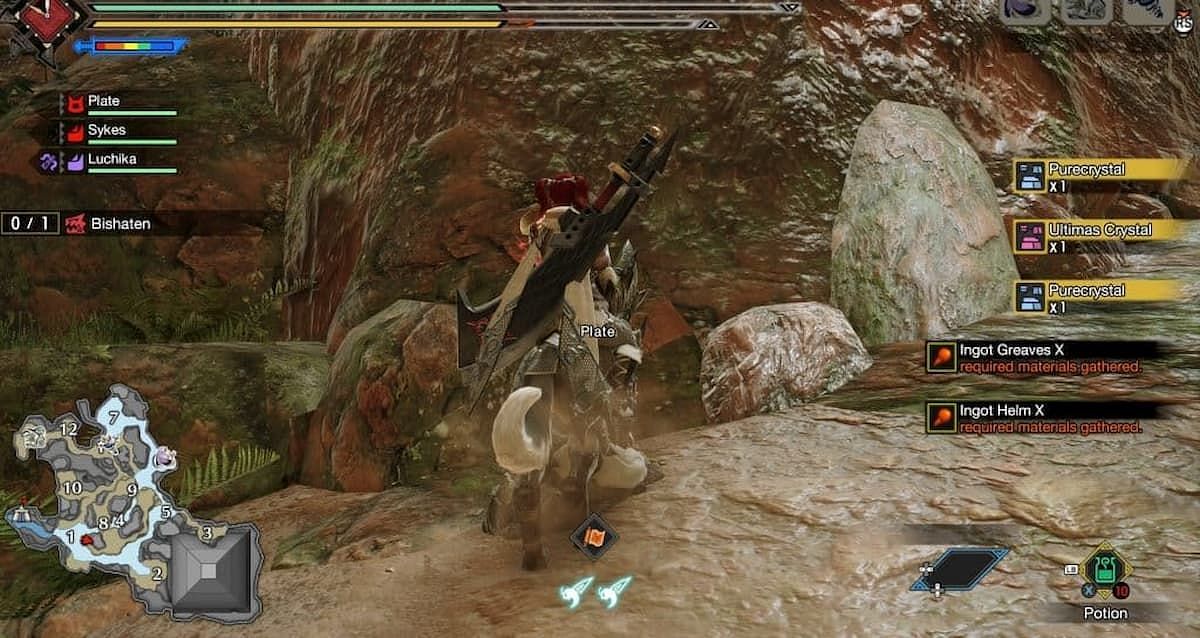 A player gathers Purecrystal in Monster Hunter Rise: Sunbreak (Image via Capcom)