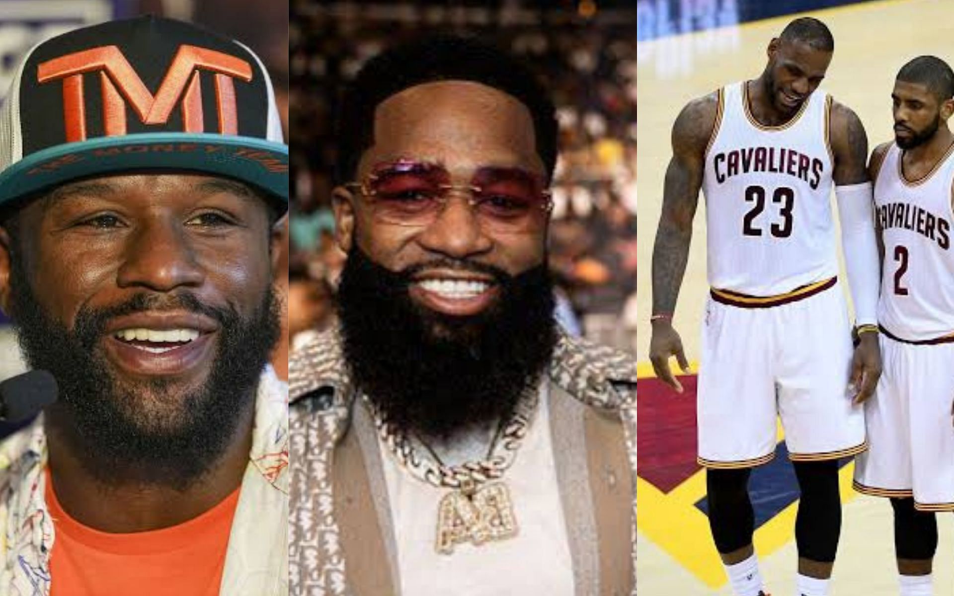 Floyd Mayweather (left), Adrien Broner (middle), LeBron James and Kyrie Irving (right)