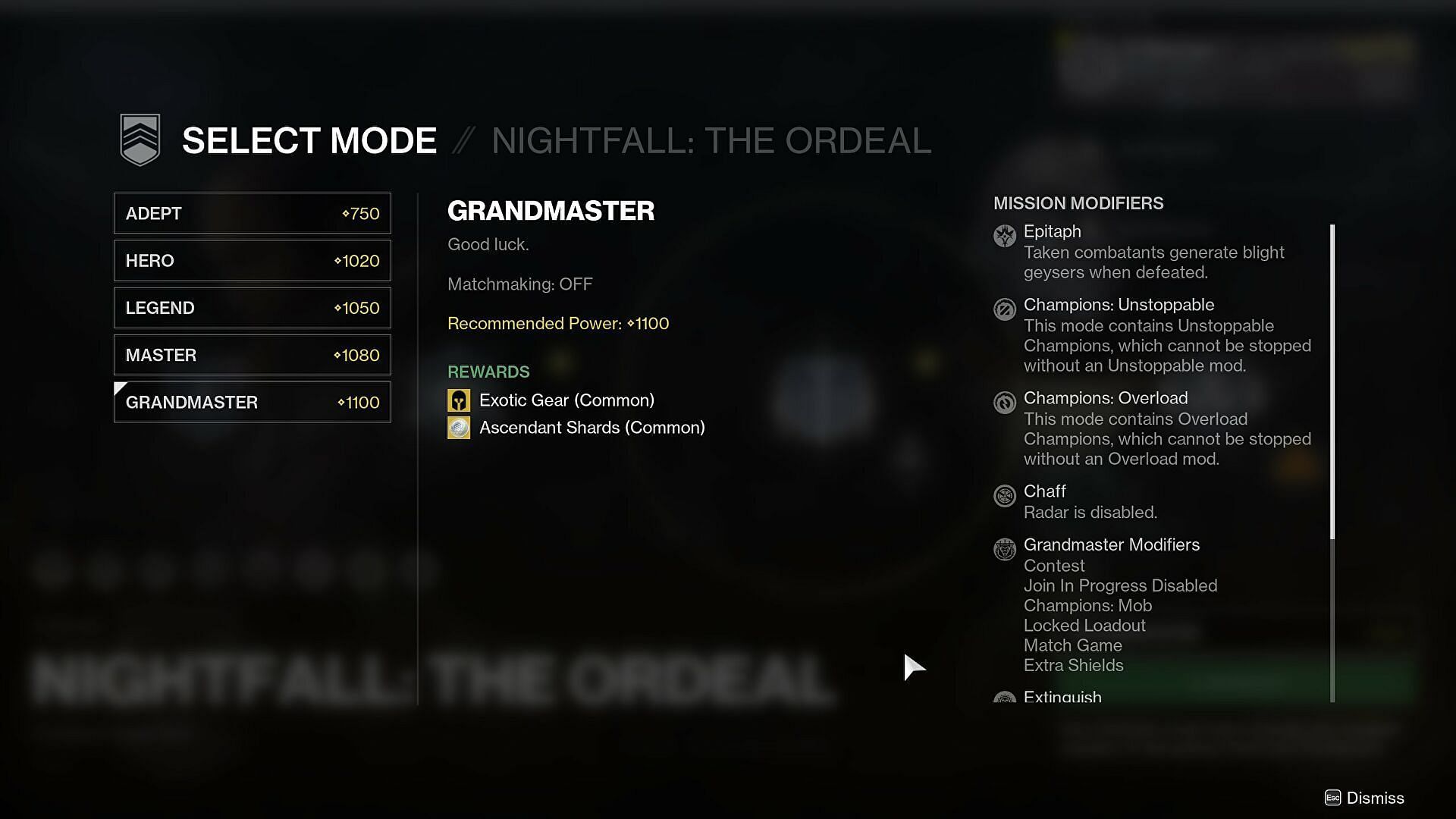 Grandmaster Nightfall node located with the Vanguard playlist (Image via Destiny 2)