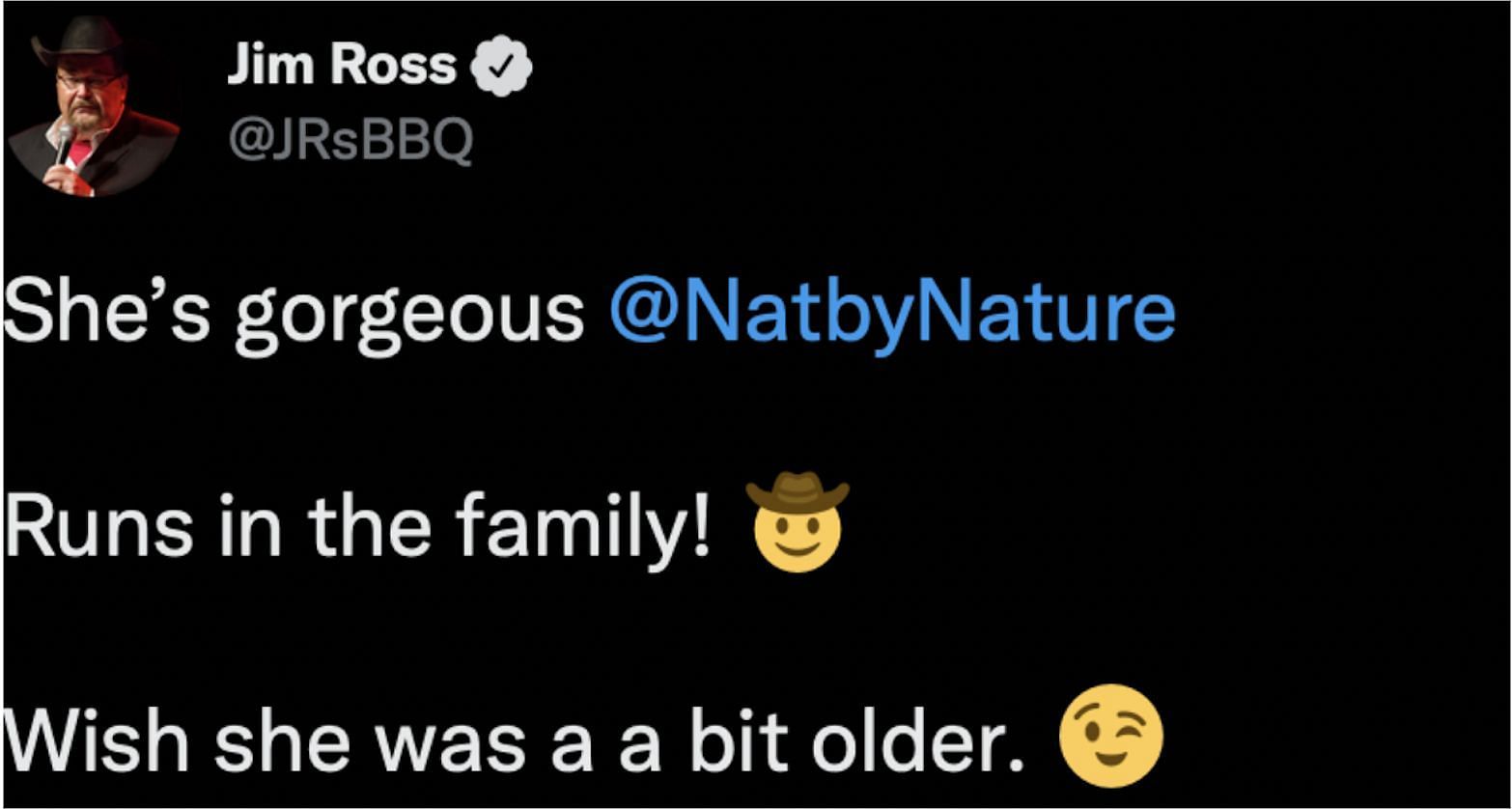 Jim Ross' tweet praising Nattie and her sister.