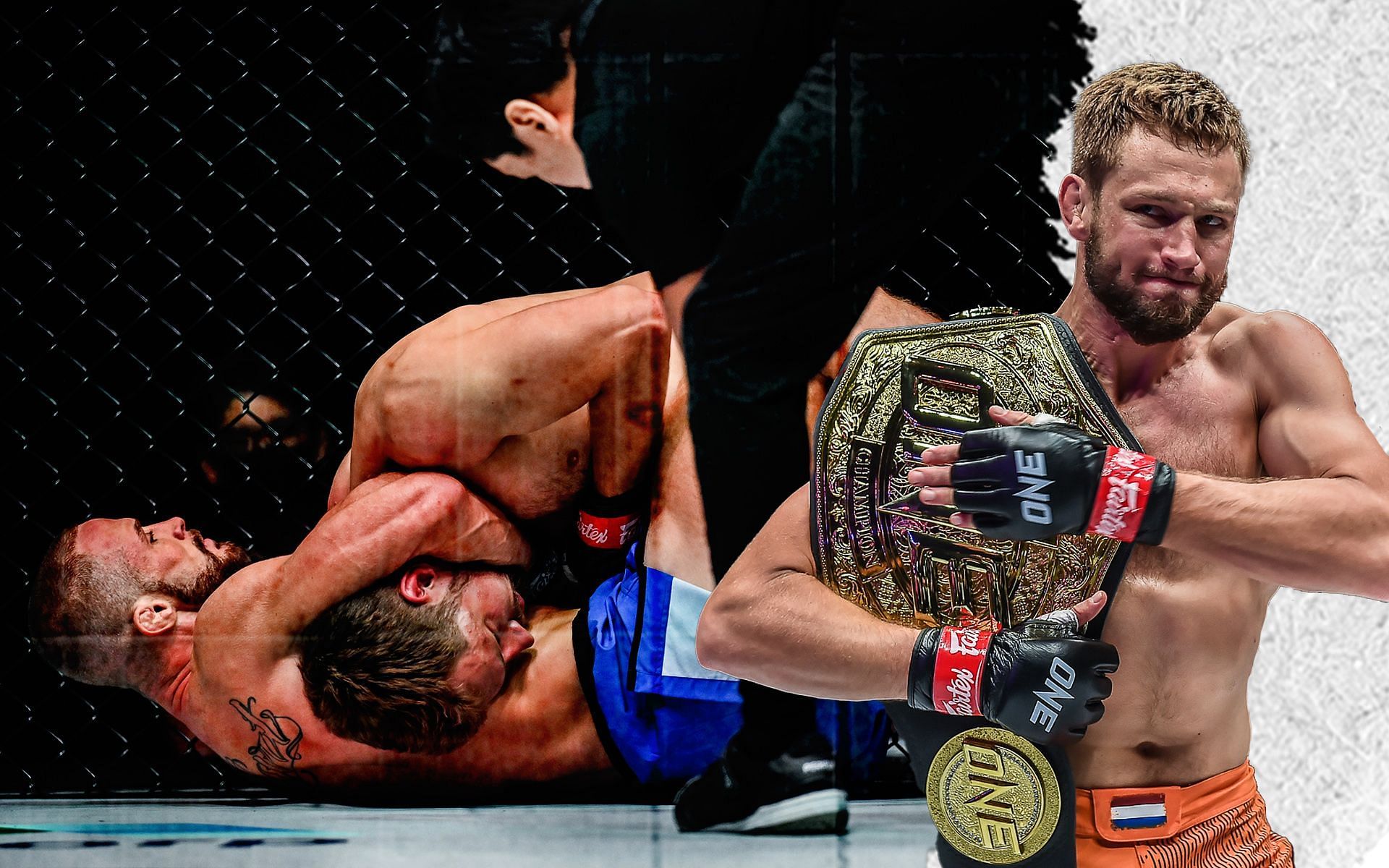 Reinier de Ridder (R) looked to be in trouble early in his match against Vitaly Bigdash (L). | [Photos: ONE Championship]