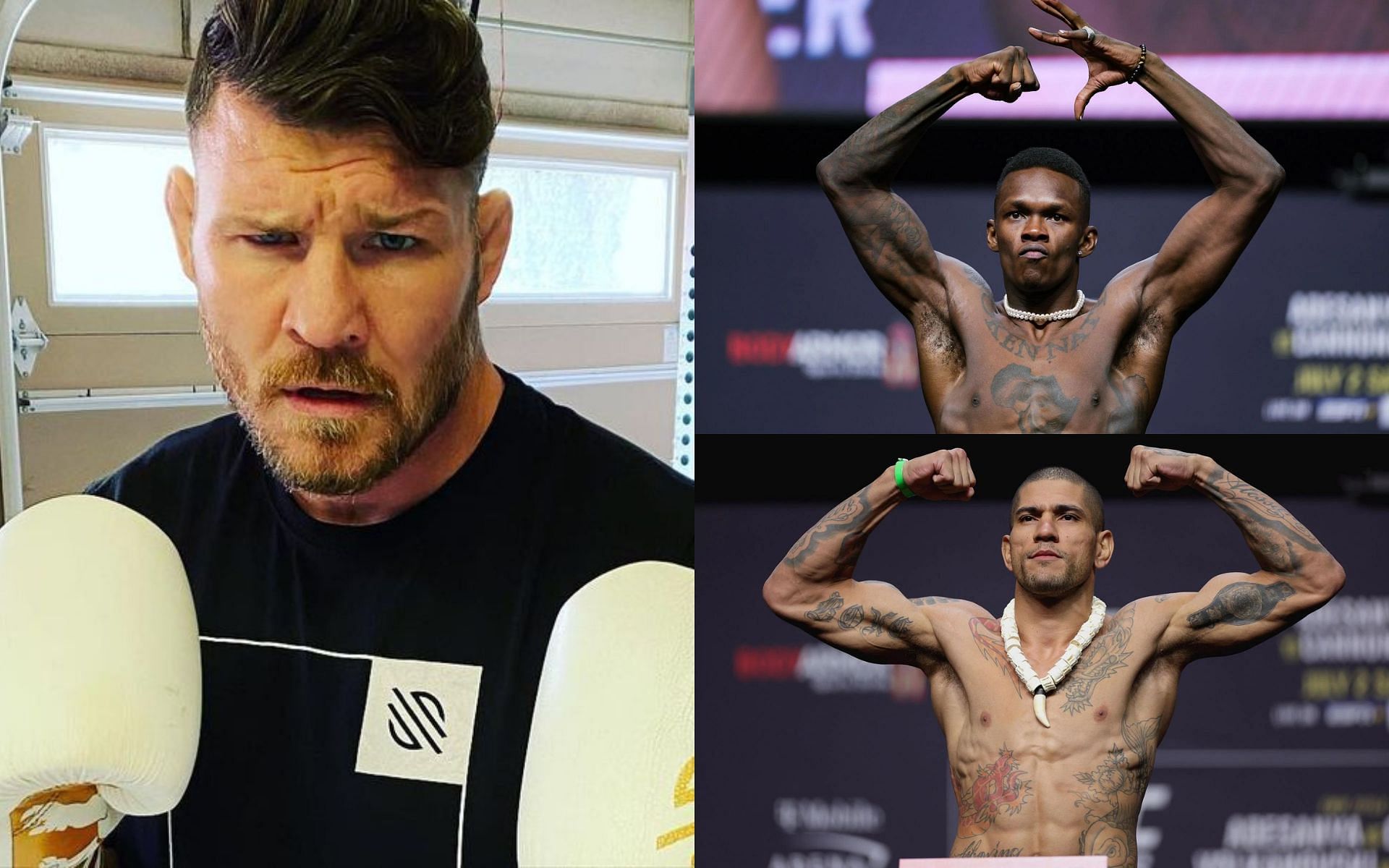 Michael Bisping (left), Israel Adesanya (top right), and Alex Pereira (bottom right) [Images courtesy of @mikebisping Instagram and Getty]
