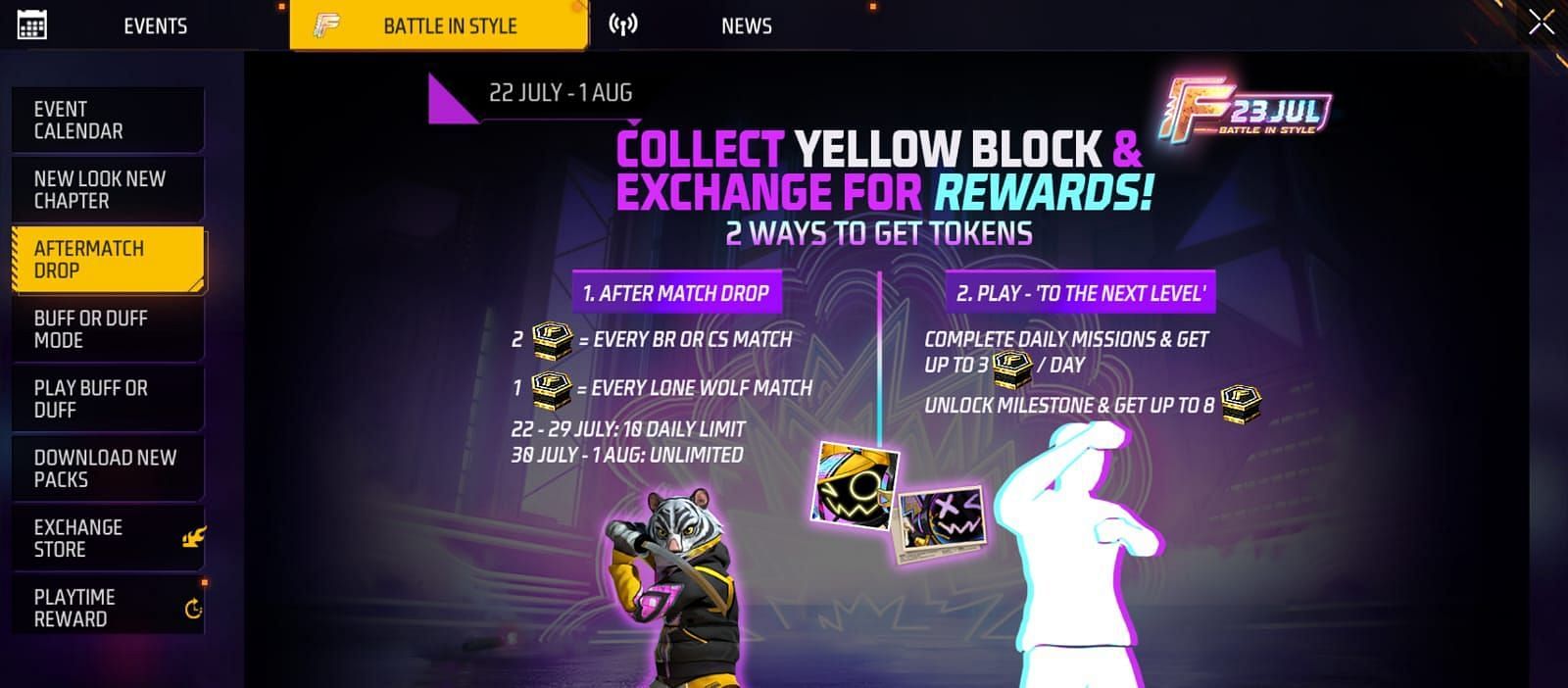 Two methods via which players can collect Yellow Block tokens (Image via Garena)