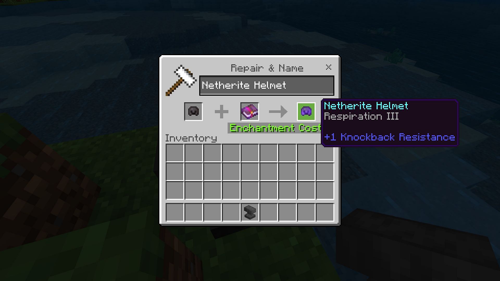 Respiration enchantment applied to Netherite helmet (Image via Mojang)