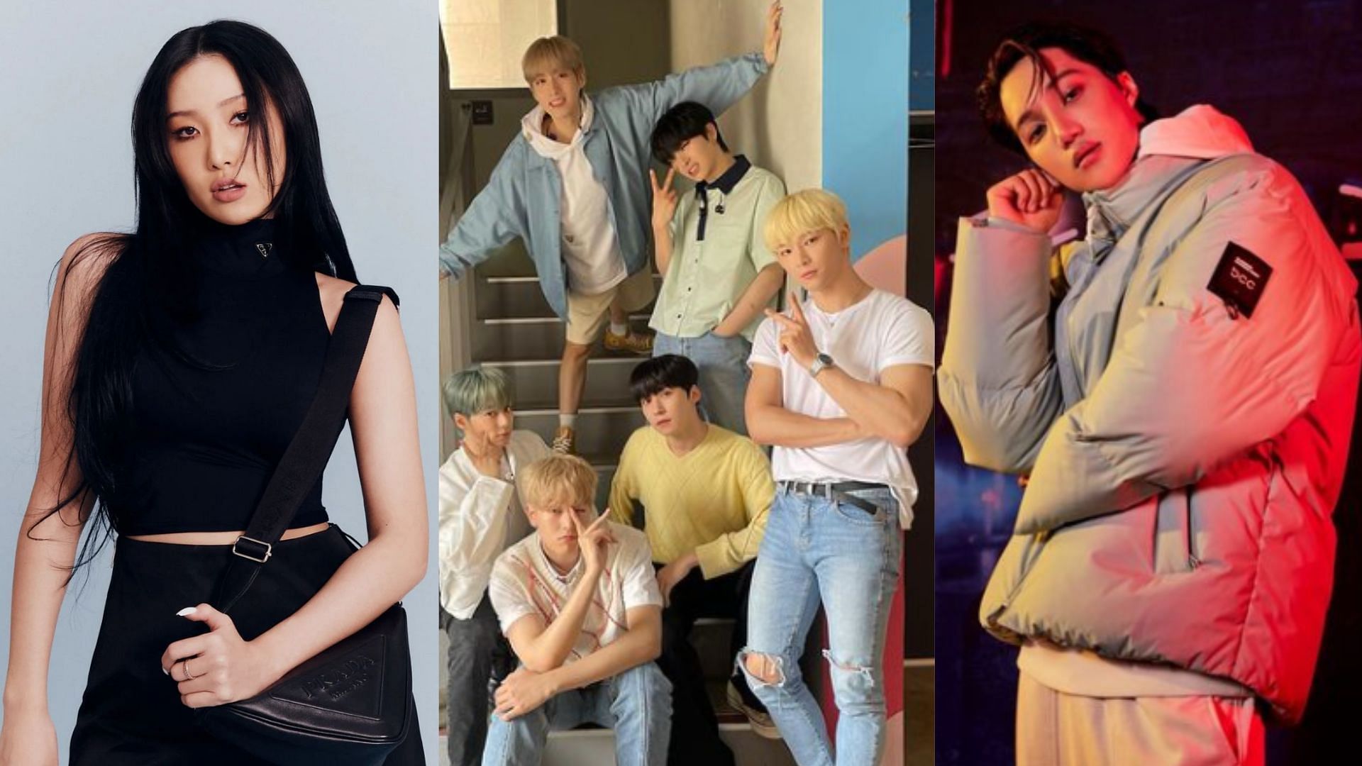 K-pop artists Hwasa, ONEUS, and Kai (Instagram/@zkdlin, @official_oneus, @mariahwasa)