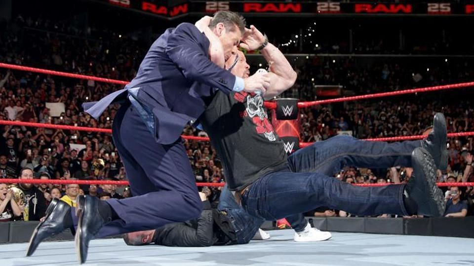 Stone Cold Steve Austin hits the Stunner on Mr. McMahon