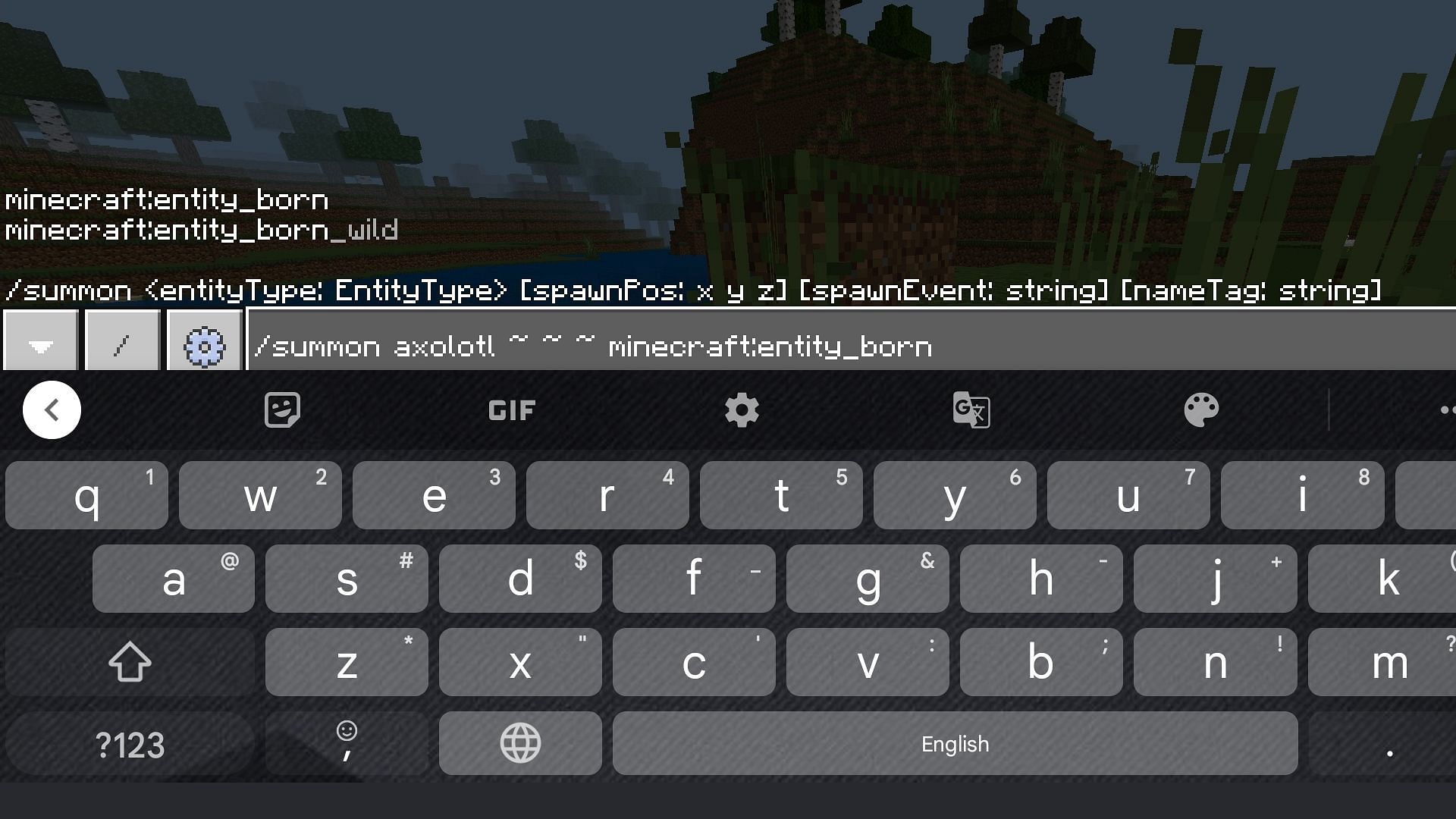 Input commands in the chat box to summon the rare mob (Image via Minecraft PE 1.19 update)