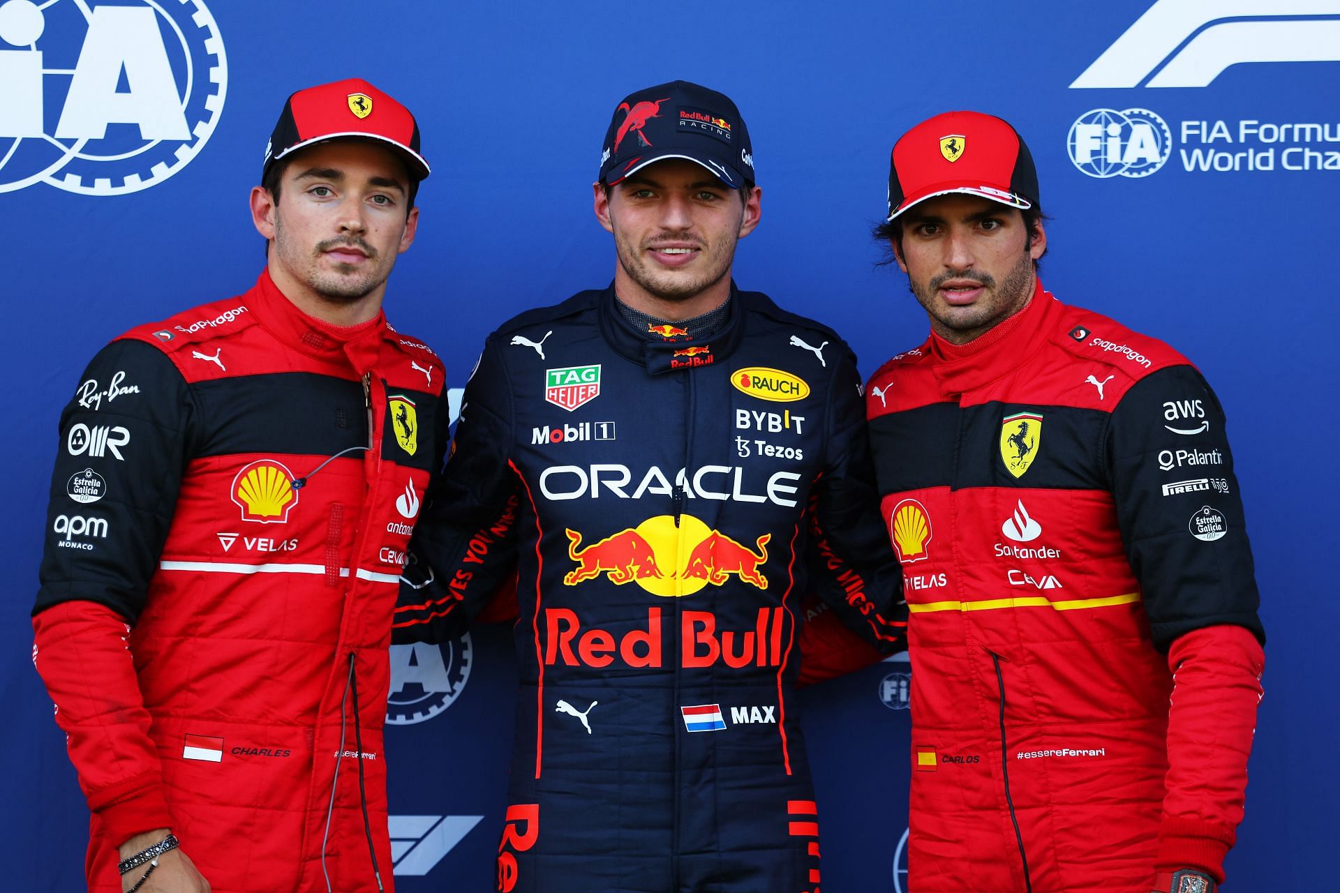 That&#039;s pole position number 3 for Max Verstappen (center) this season