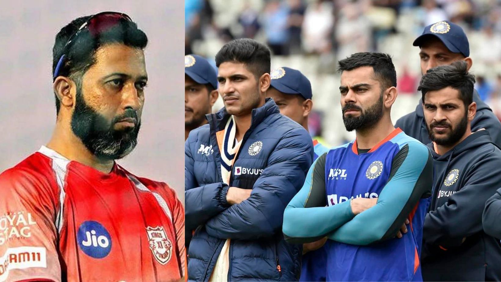 Wasim Jaffer (L), Shubman Gill, Virat Kohli, and Shardul Thakur (PC: BCCI).