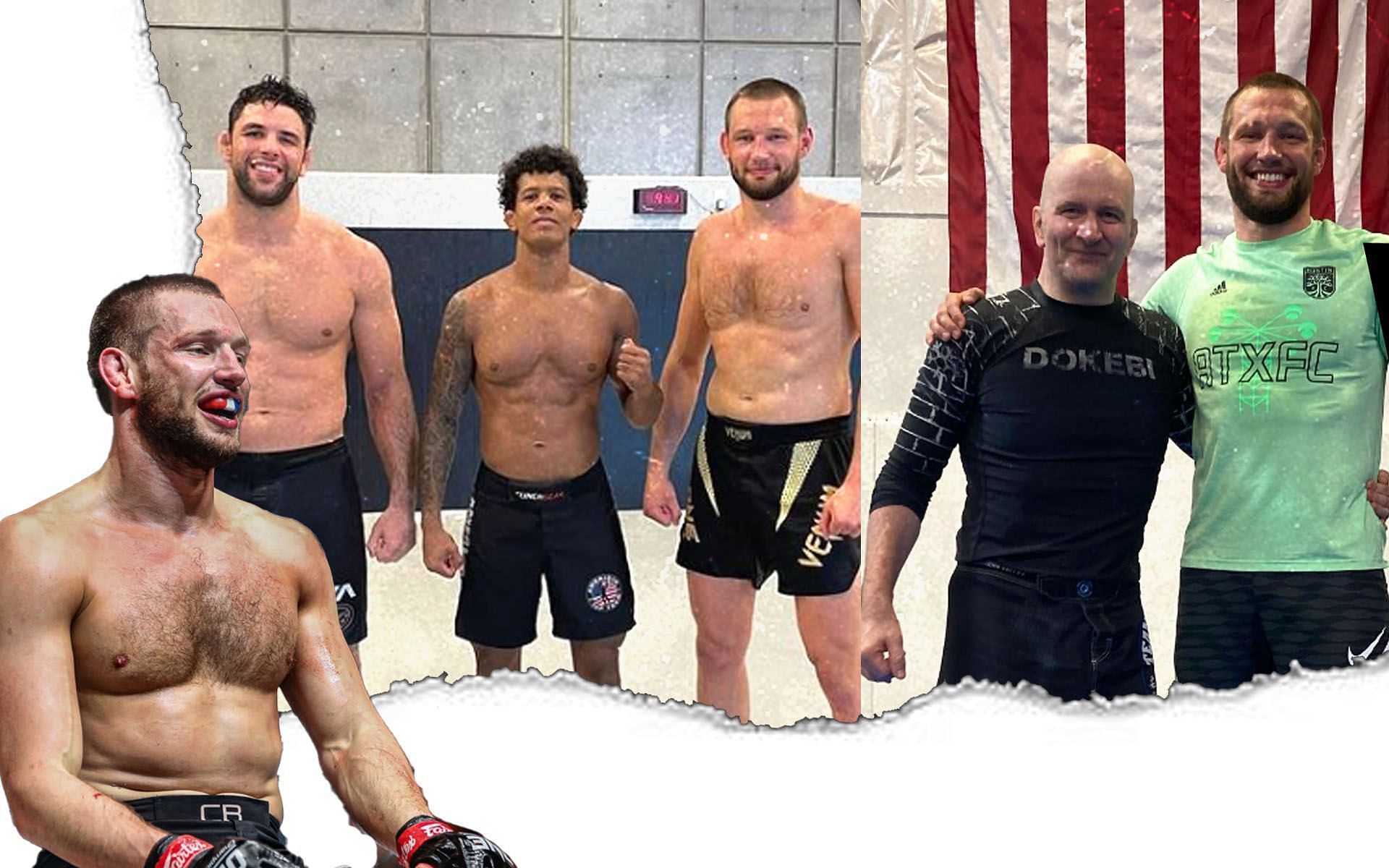 Reinier de Ridder (L) had a chance to train with &#039;Buchecha&#039; Marcus Almeida and Adriano Moraes at American Top Team (C) and John Danaher at Texas (R). | [Photos: ONE Championship/!@deriddermma on Instagram]