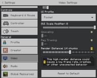 The game's warning if render distance is set too high (Image via Minecraft)