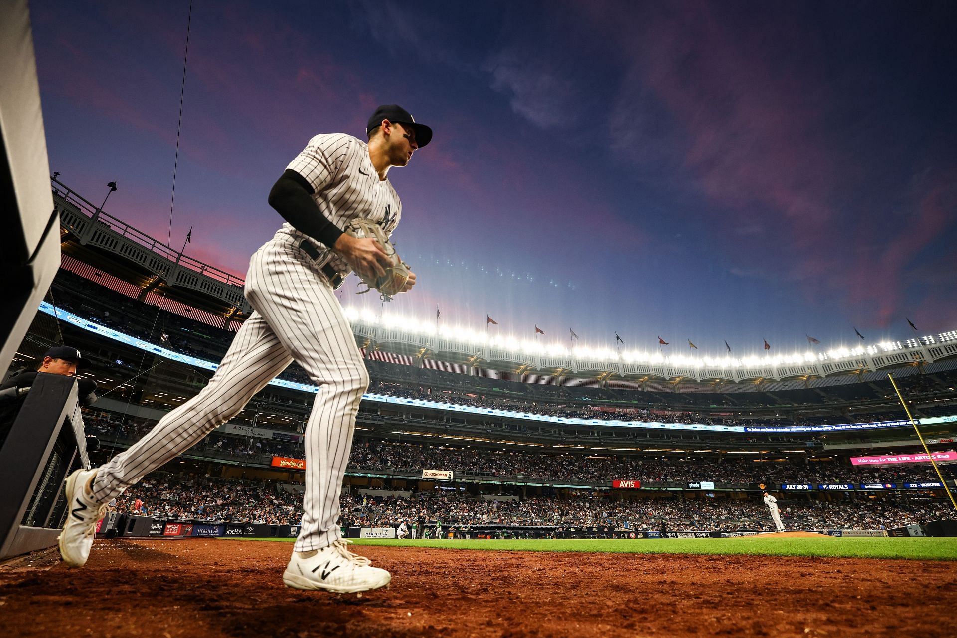 Joey Gallo runs onto the field, Oakland Athletics v New York Yankees.