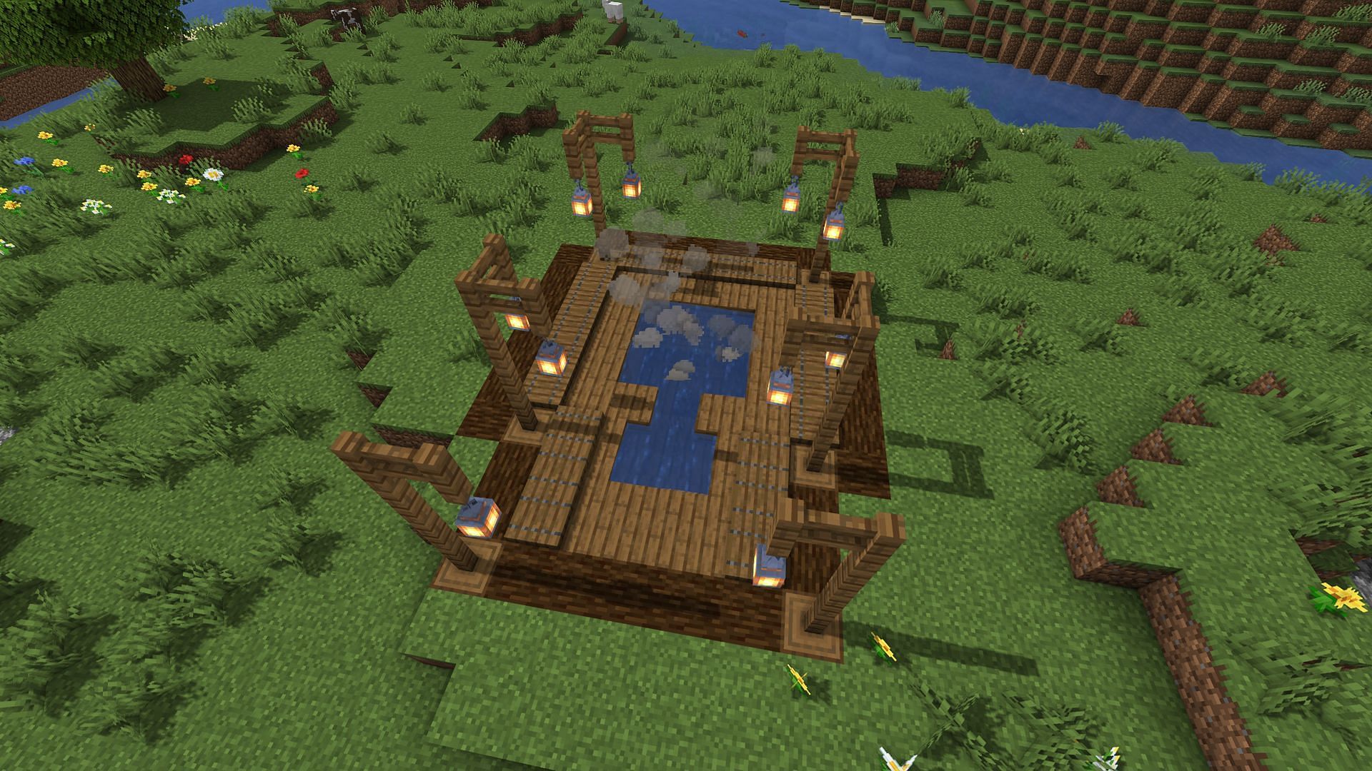 An example of an in-ground rustic hot tub (Image via Minecraft)