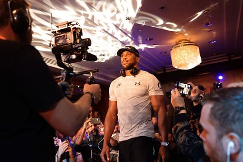 Anthony Joshua at the press conference for his bout against Oleksander Usyk