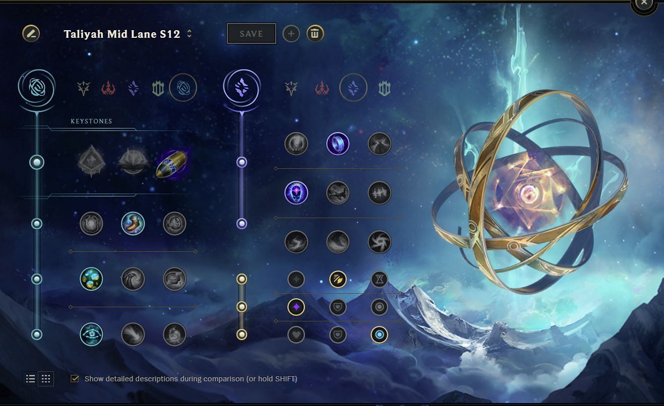 Suggested runes for Taliyah mid in Season 12 (Image via League of Legends)