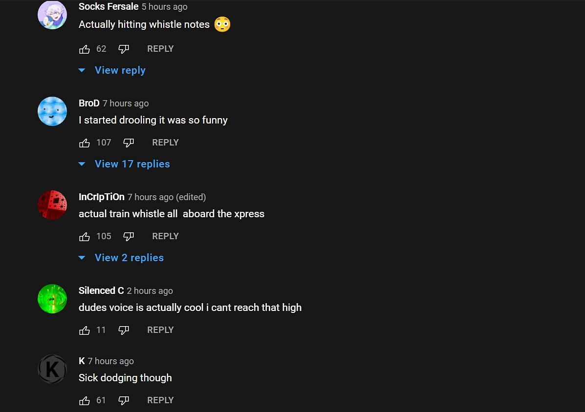 YouTube comments praising the shrillness (Image via xQc clips/ YouTube)