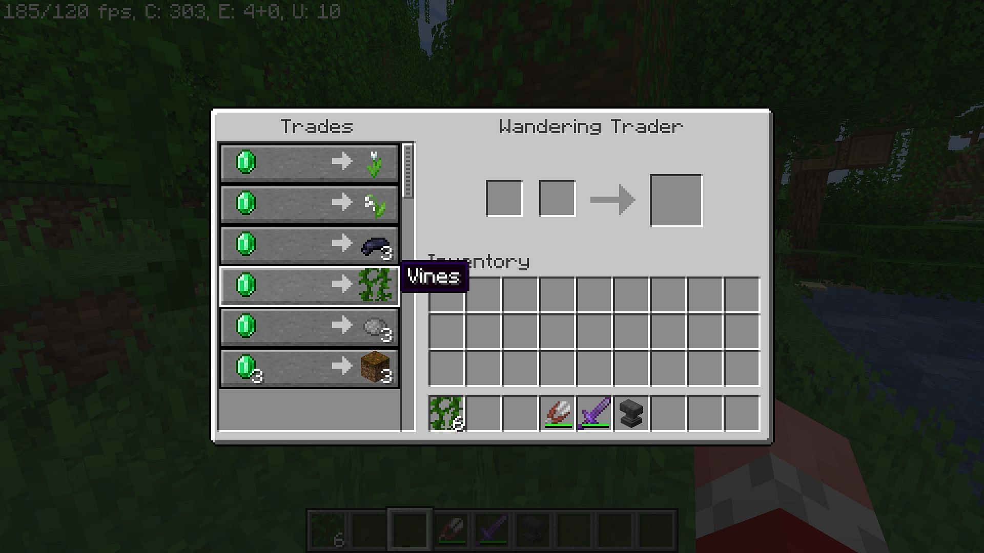 Wandering Trader also gives vines for one emerald (Image via Minecraft 1.19 update)