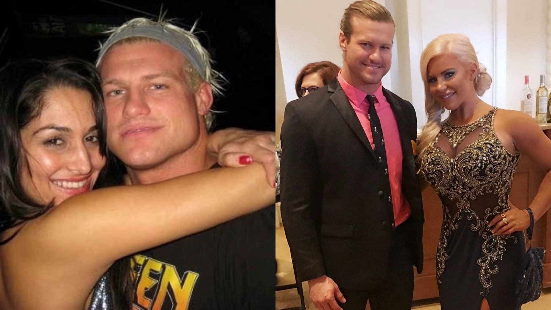 Dolph Ziggler with Nikki Bella (left) and Dana Brooke (right)