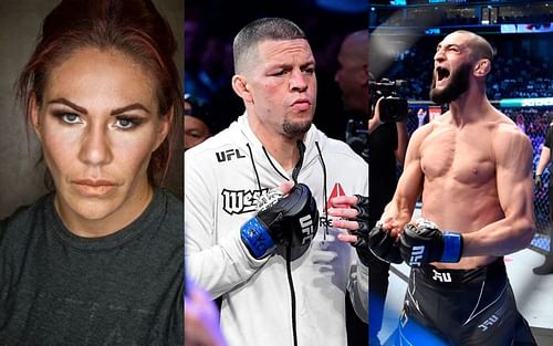 Cris Cyborg, Nate Diaz, and Khamzat Chimaev (left to right)