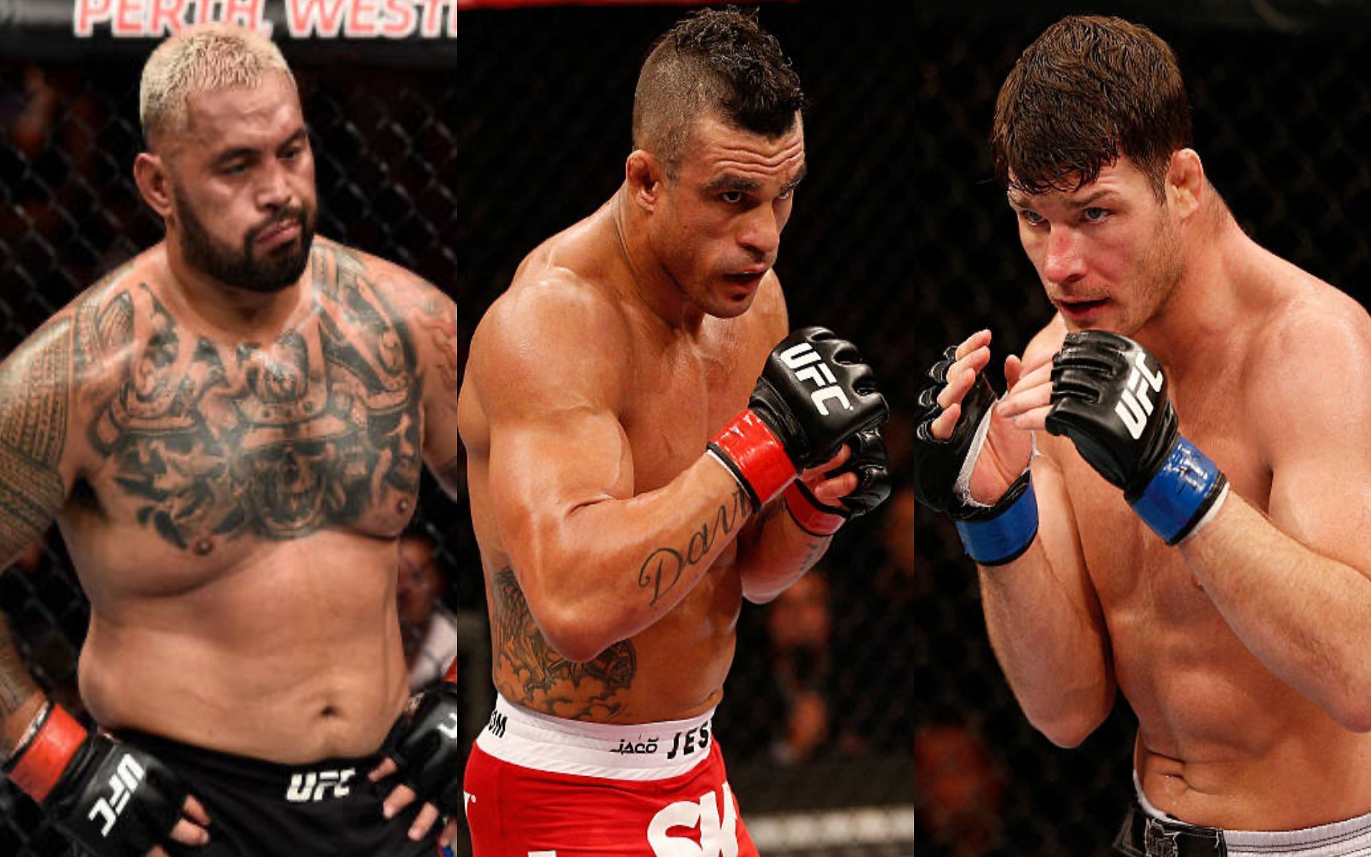 From left to right: Mark Hunt, Vitor Belfort, and Michael Bisping [Images Courtesy: Josh Hedges and Jeff Bottari]