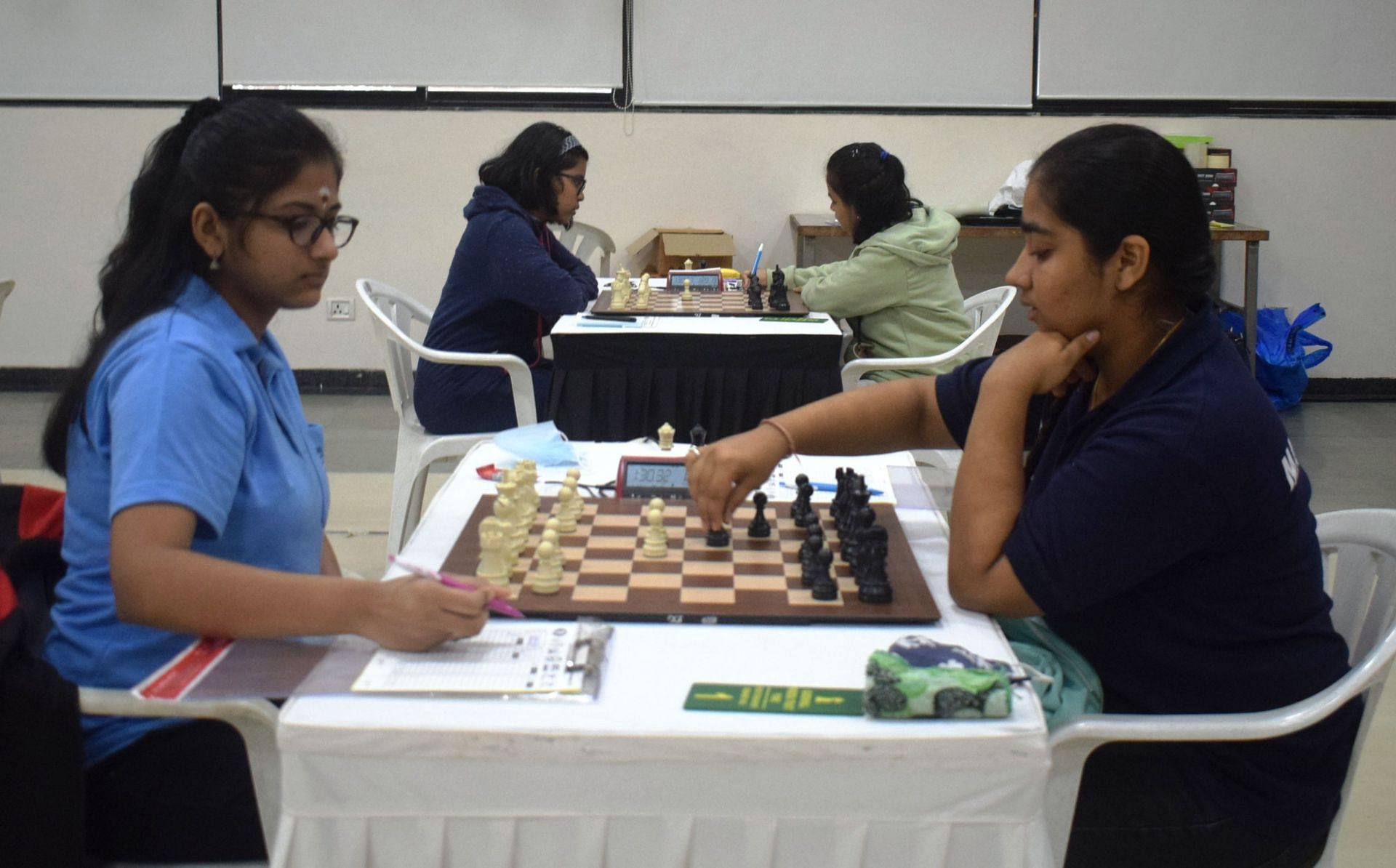 WIM Rakshitta Ravi of Tamil Nadu (L) was unstoppable at the MPL 51st National Junior Open and 36th National U-19 Girls Chess Championships in Pune on Sunday. (Pic credit: AICF)