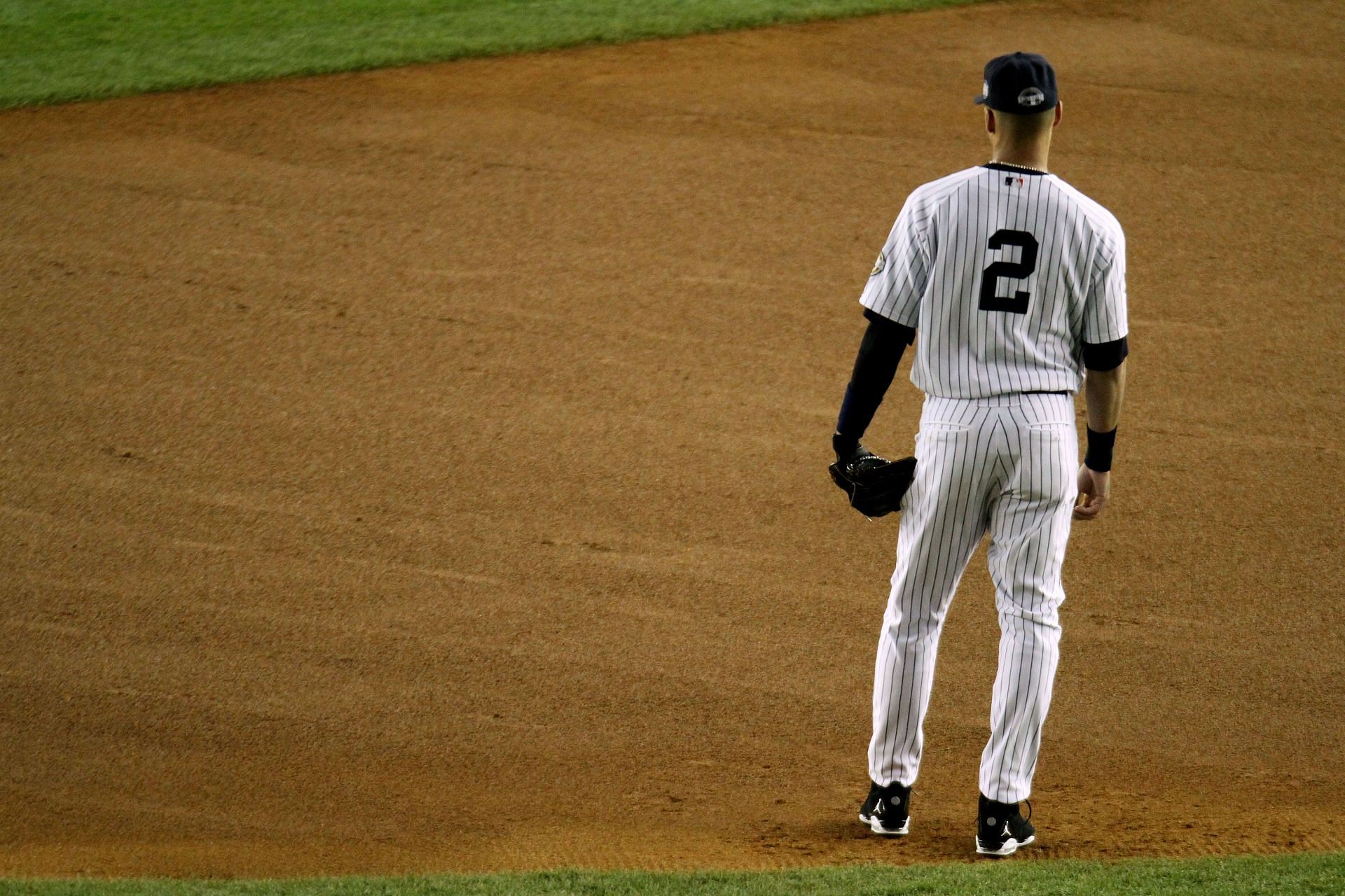 Derek Jeter of the New York Yankees looks on from the infield against the Philadelphia Phillies.