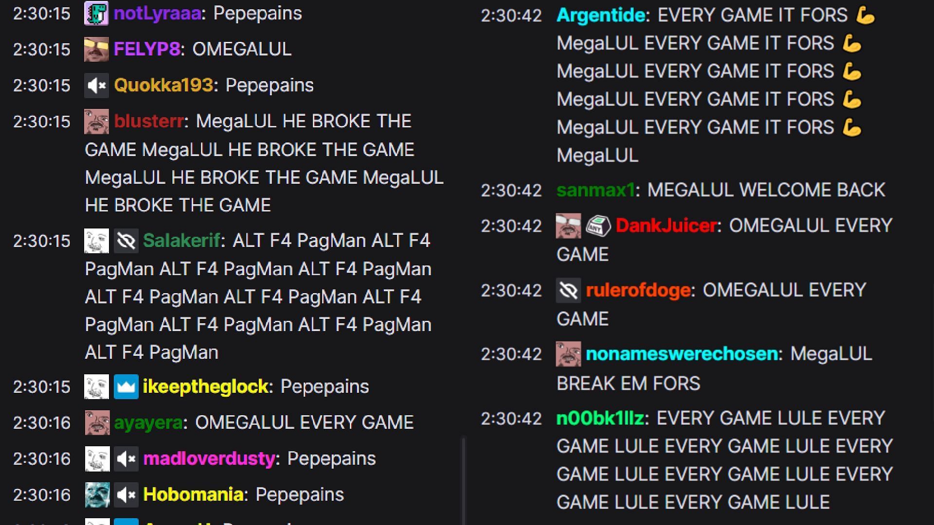 Chat reacting to the glitch (Image via forsen/Twitch)