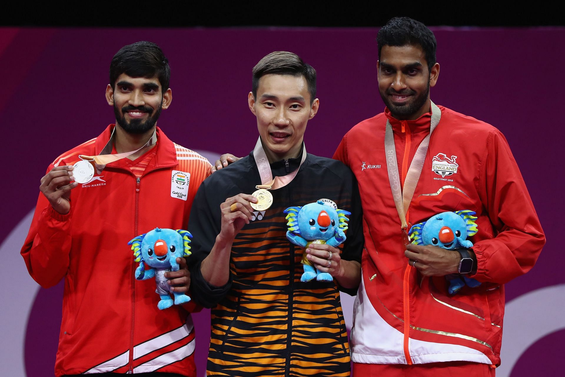 Kidambi Srikanth (extreme left) won the men&#039;s singles silver medal at the 2018 Commonwealth Games. (Image courtesy: Getty)