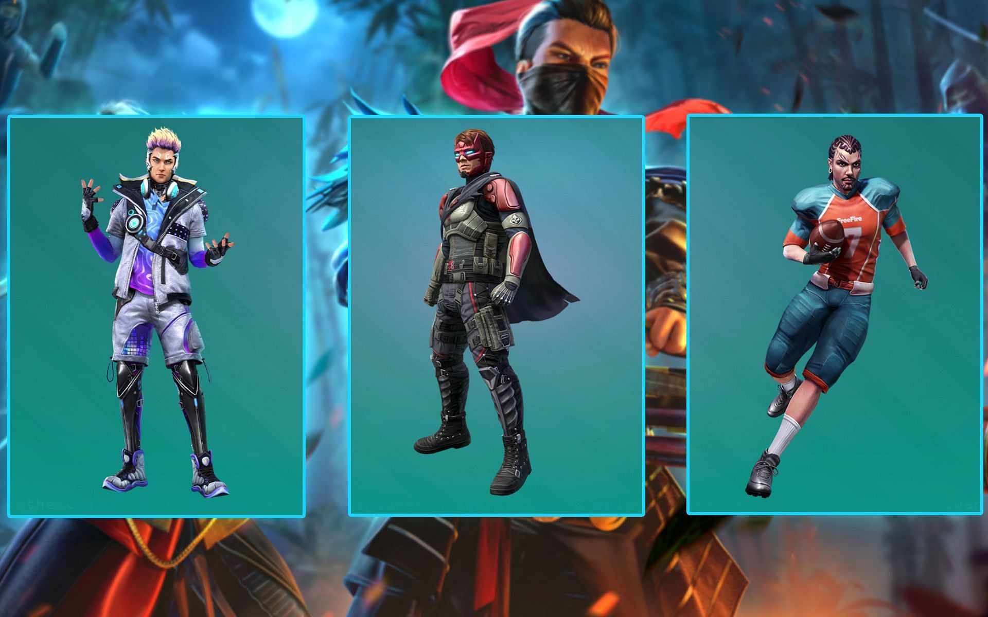 Few of the many outfits gamers can receive for free in Free Fire MAX (Image via Sportskeeda)
