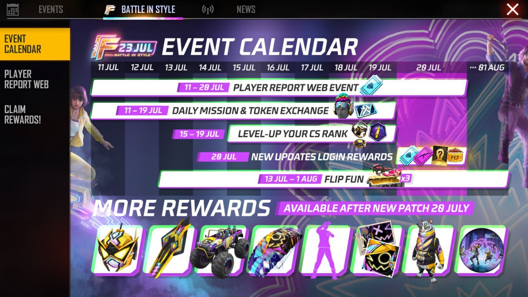 &#039;Battle in Style&#039; event calendar (Image via Garena)