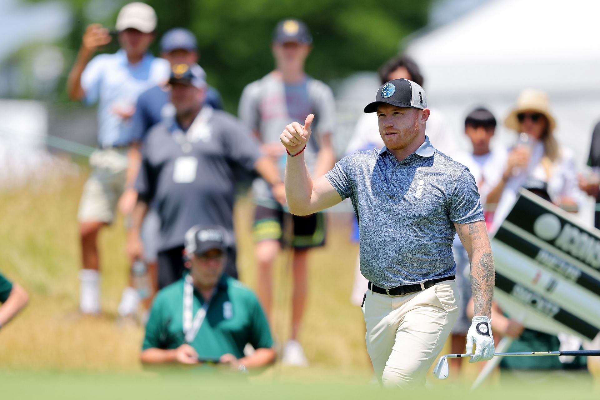 Canelo Alvarez at he ICON Series at Liberty National Golf Club (Photo by Mike Stobe/Getty Images)