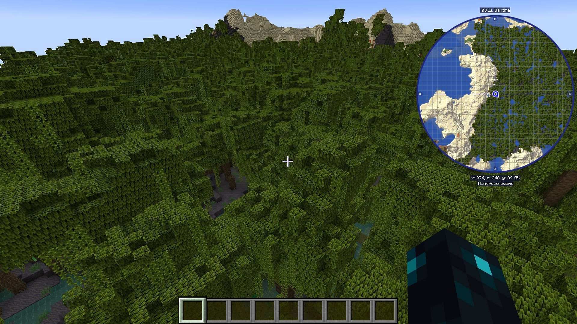 The mod showing how big the new Mangrove Swamp Biome is (Image via Minecraft 1.19)