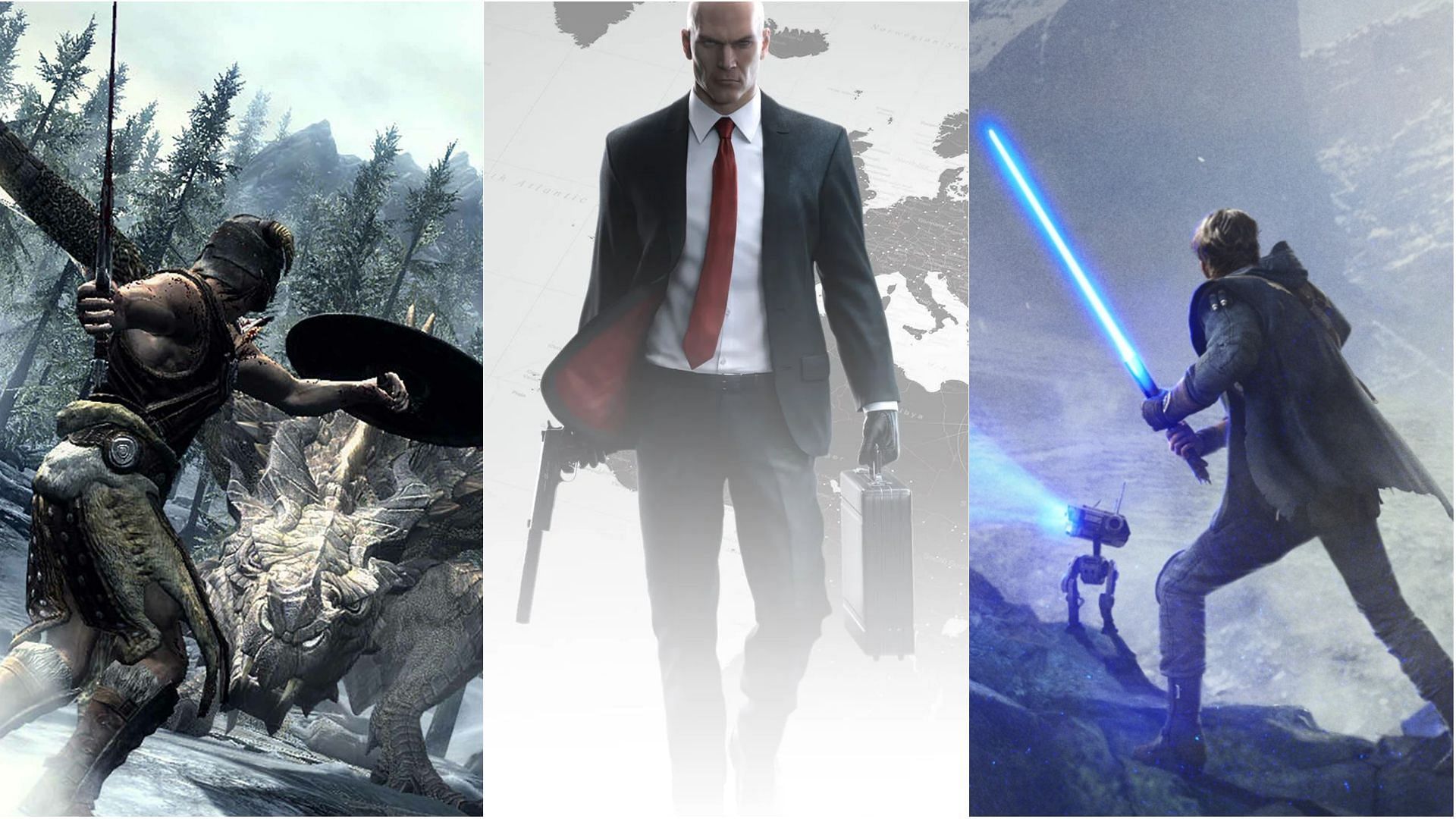 Some of the best action-adventure games from the 2010s (image via Bethesda, IO Interactive &amp; Respawn Entertainment)