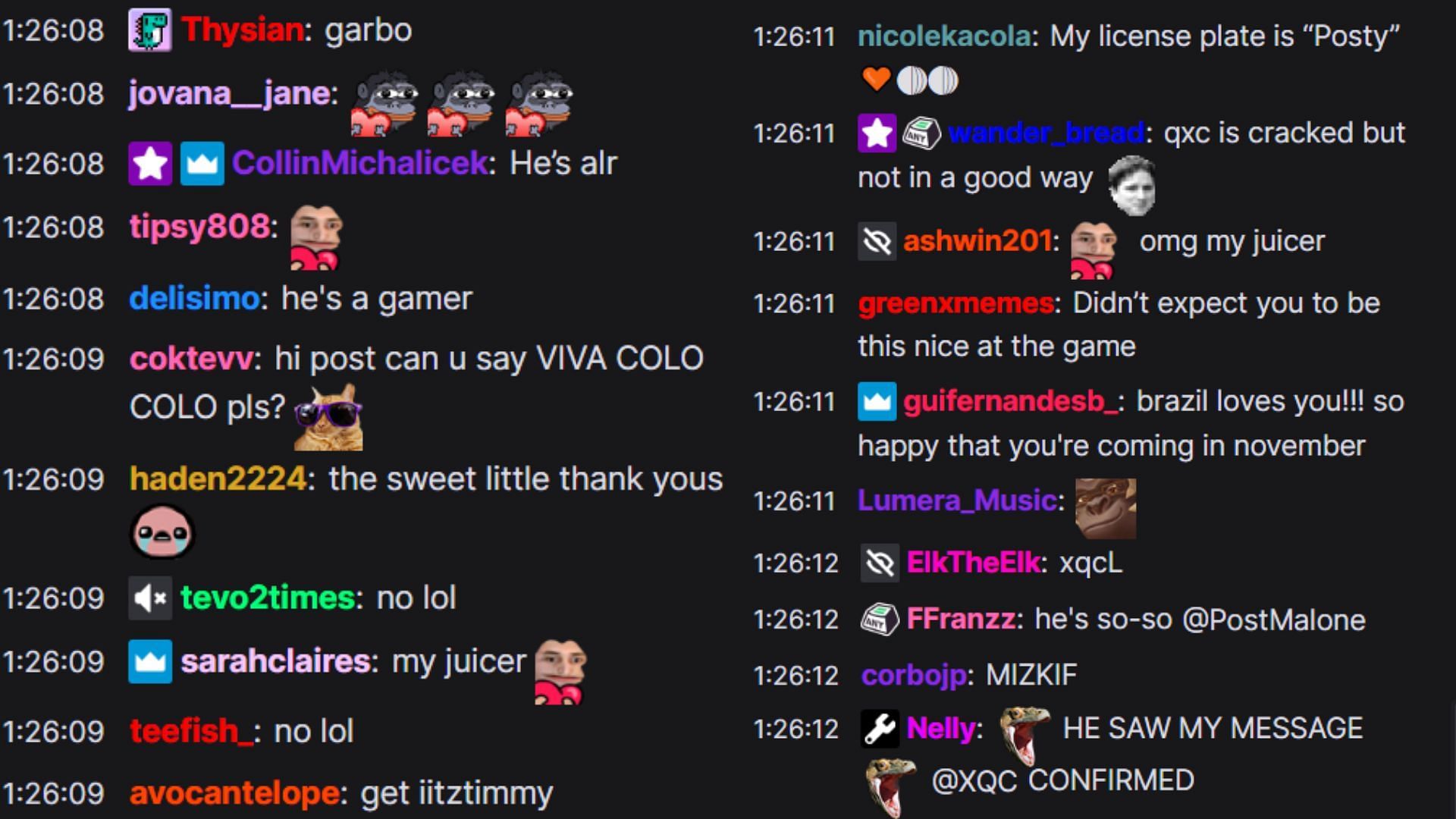 Chat reacting to the incident (Image via PostMalone/Twitch)