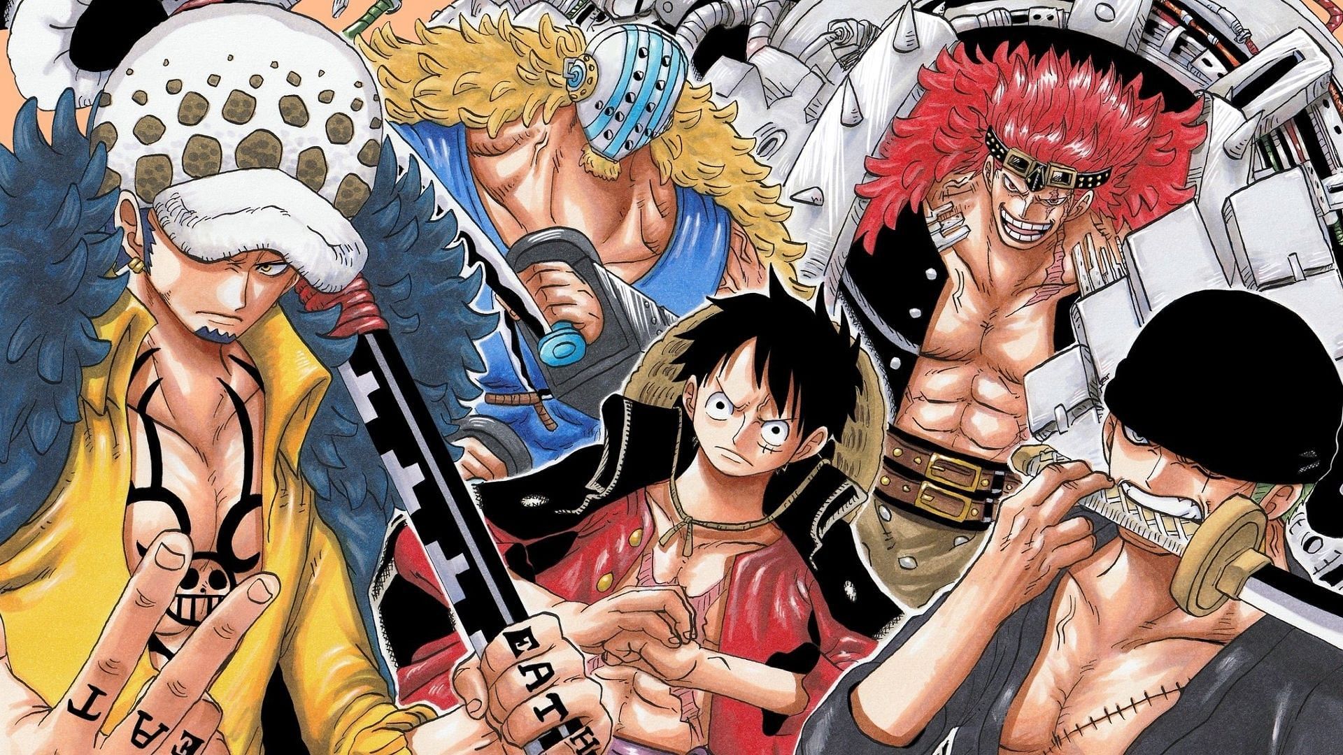 Law, Luffy, Zoro, Kid and Killer, the five strongest Supernovas who challenged the Emperors during the Rooftop battle (Image via Eiichiro Oda/Shueisha/Toei Animation, One Piece)