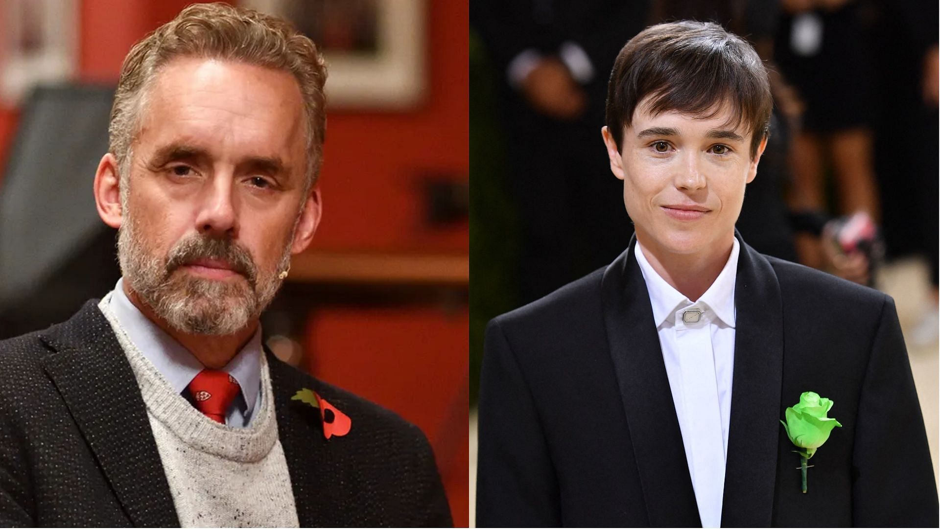 Jordan Peterson made some problematic comments on transgender actor Elliot Page. (Image via Getty Images/Chris Williamson/Angela Weiss)