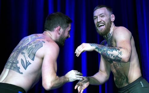 John Kavanagh (left), Conor McGregor (right)