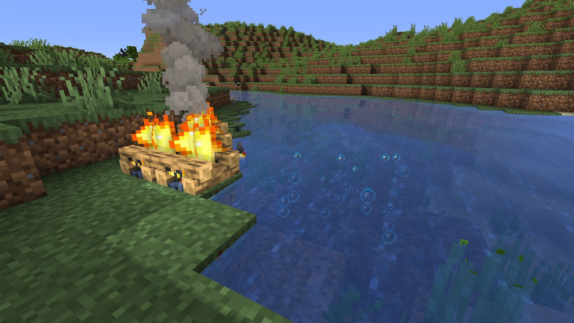 Smoke and bubbles, the two effects which sell the hot tub aesthetic (Image via Minecraft)