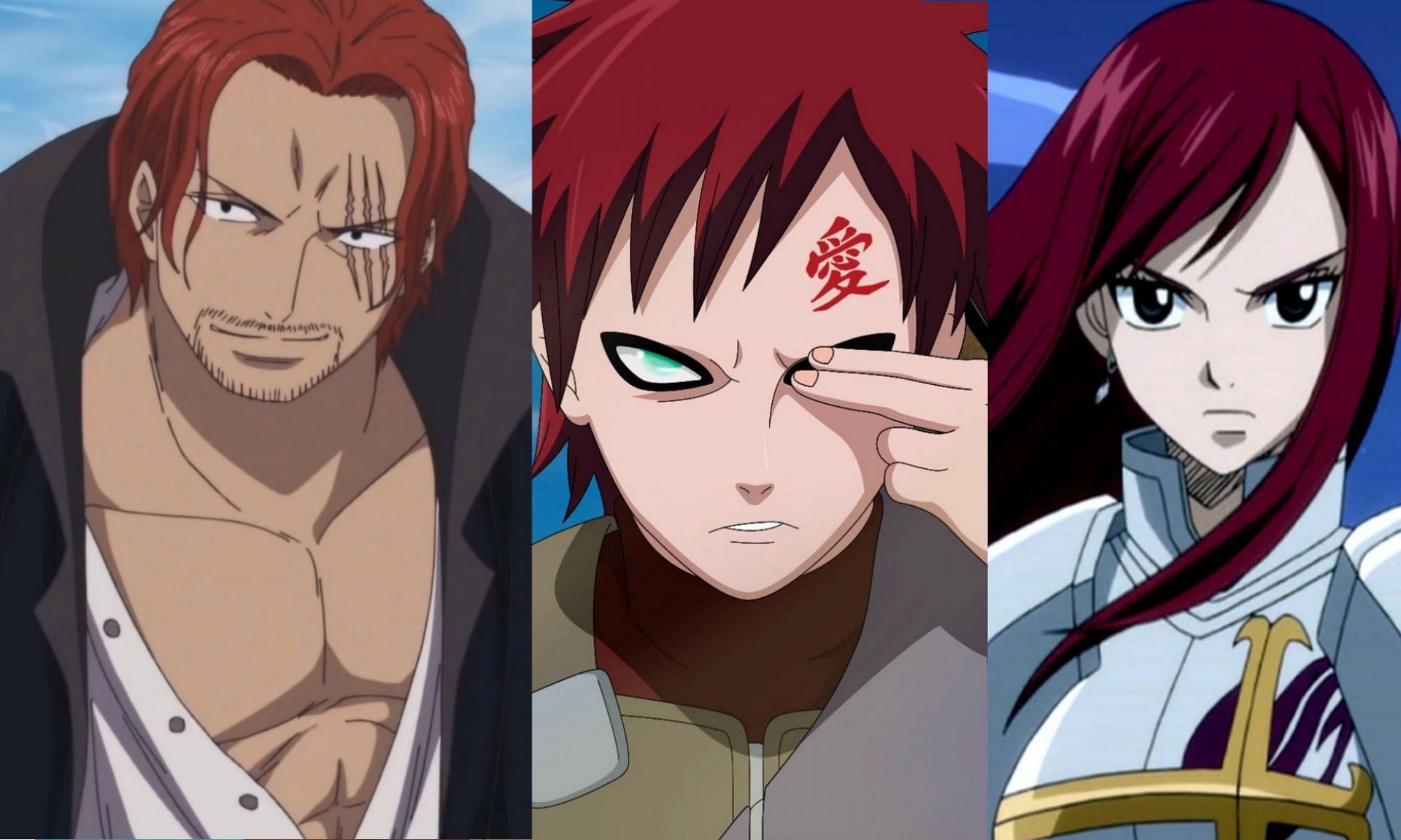 Shanks, Gaara and Erza really do rock their red hair (Image via Sportskeeda, copyright belongs to Toei Animation/Studio Pierrot/A-1 Pictures/)