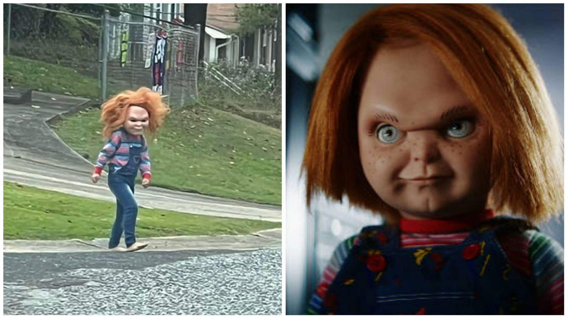 Alabama residents spot a real-life Chucky walking around the streets (Image via Kendra Walden/Facebook and SYFY /Getty Images)
